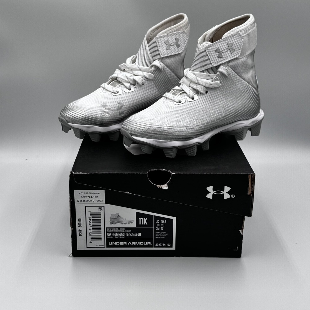 Under Armour Boys' Highlight Franchise Jr, White (102)/Metallic Silver, 11K M US